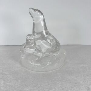 Seal With Pup Crystal Figurine RCR Royal Crystal Rock Made In Italy. Glass Decor